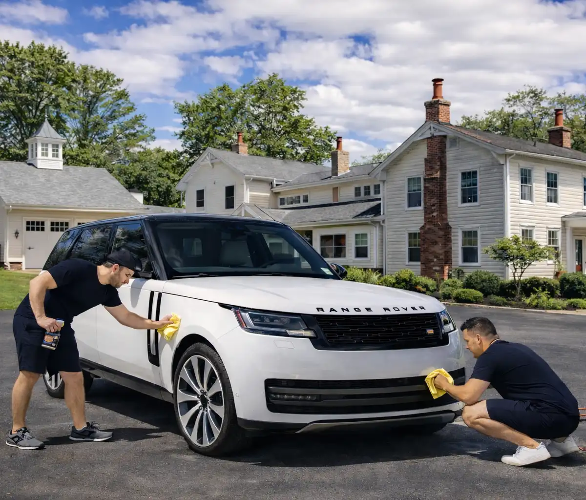 Mobile auto detailing van at a Flemington NJ home